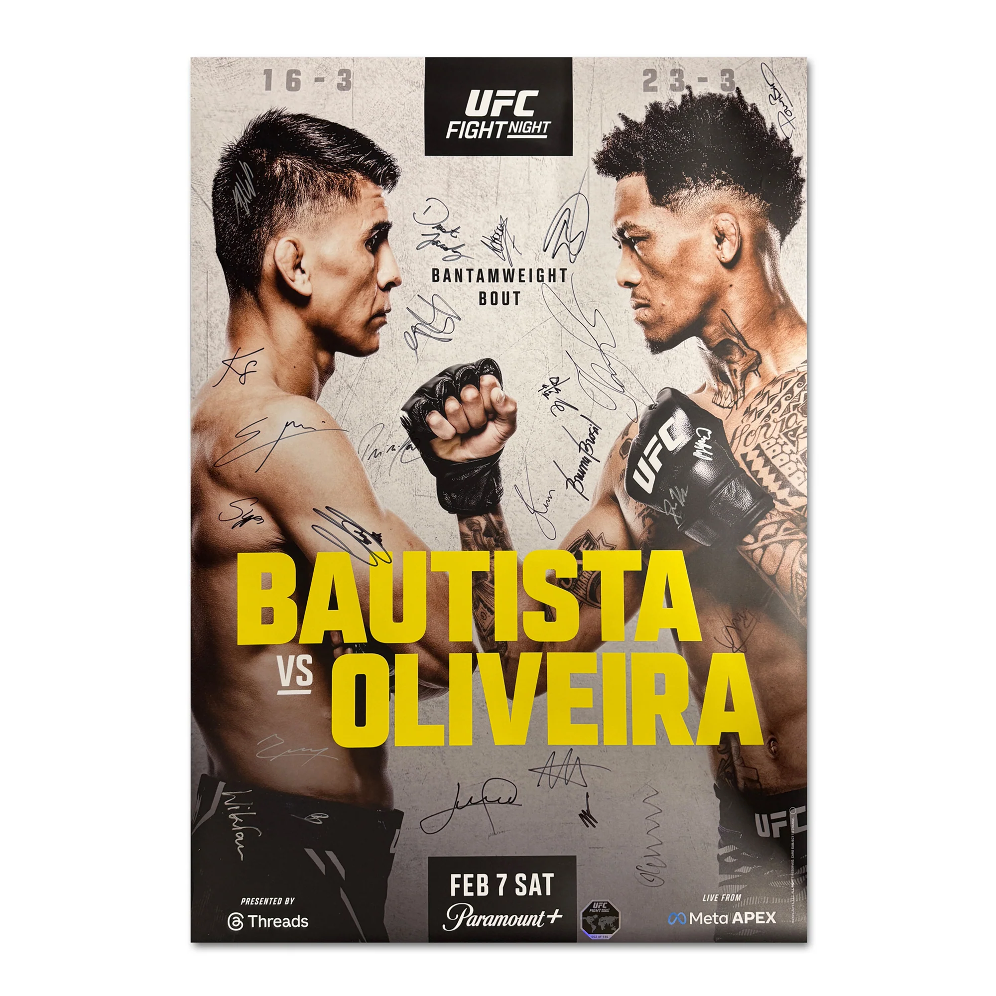 UFC Fight Night: Bautista vs Oliveira Autographed Event Poster - Image 3